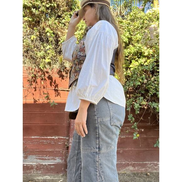 White Romantic Poet Pirate Steampunk Cotton Vintage Blouse Shirt One Size Plus - Picture 3 of 12